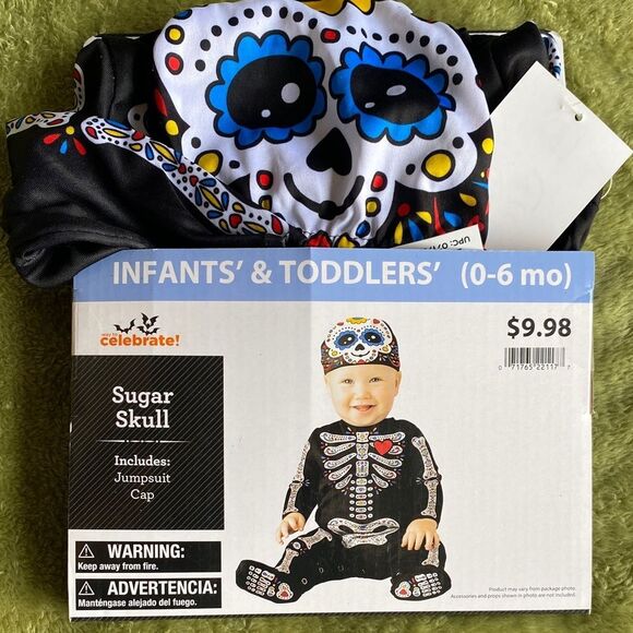 Celebrate Sugar Skull Jumpsuit and Cap size 0-6 months - Picture 1 of 3